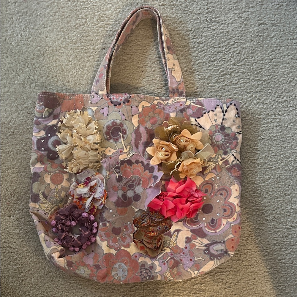 GAP Floral Embellished Tote in Cream and Pink